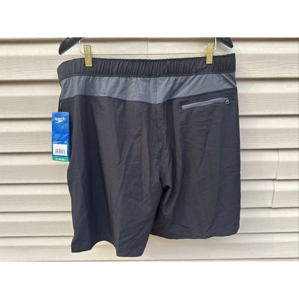 NEW Men's Speedo Techvolley Stretch Lined UPF50+ Swim Trunks Black XL‎